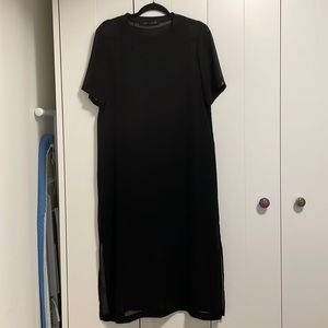 Back long mesh t shirt dress with lining